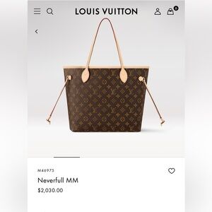 Louis Vuitton Neverfull MM Beige Monogram coated canvas Natural cowhide-leather